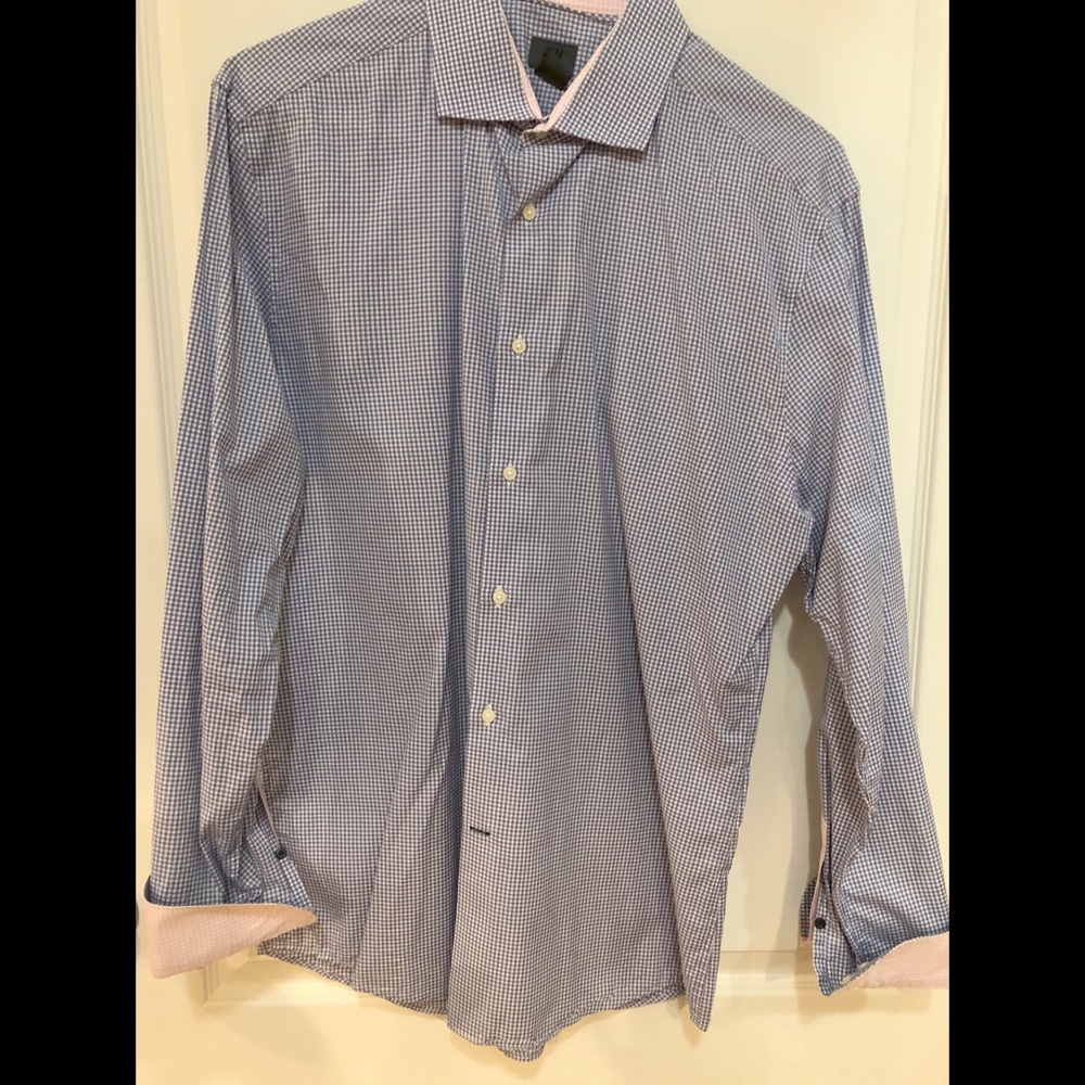 Blue check button down with pink check in cuff